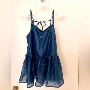 COS Teal Sheer Strappy Trapeze Spaghetti Strap Top Tank Blouse Size 8